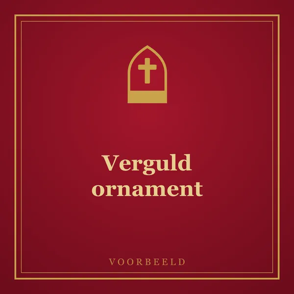 Een rijk verguld ornament van mijters, krulstaven en pepernoten op dieprood, als de kostbare band van een oud boek.