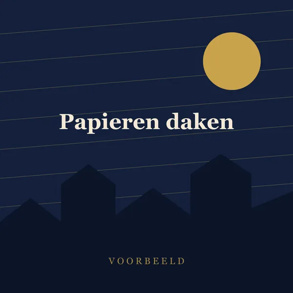 Een kijkdoos van gelaagd papier met daken en schoorstenen, waarop Sinterklaas te paard en een Piet als silhouet onder een gouden maan staan.