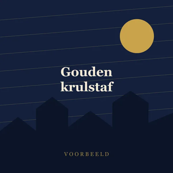 De krulstaf van Sinterklaas als één sierlijke gouden lijn op dieprood, met een klein sterretje in de krul.