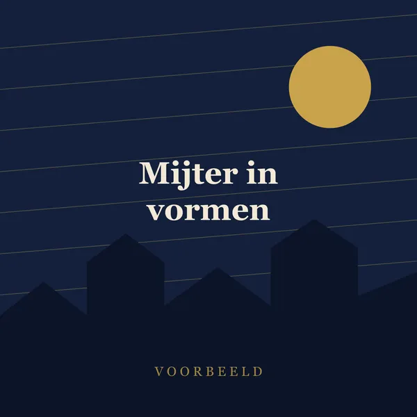 Een mijter opgebouwd uit strakke geometrische vormen in rood, crème en nachtblauw, als modern kunstwerk op een gouden achtergrond.