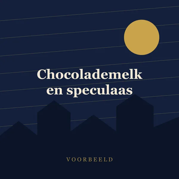 Een stilleven van geknipt papier met een beker warme chocolademelk, een speculaasmolen, pepernoten en een reep chocola.